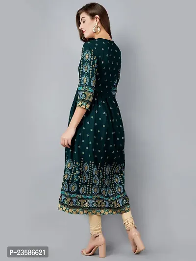 Elegant Green Viscose Rayon Printed Flared Kurta For Women-thumb2