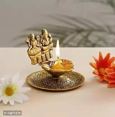 Classic Lakshmi Ganesh Sitting On Hand Diya, Oil Lamp For Pooja Room/ Diwali Pooja-thumb0