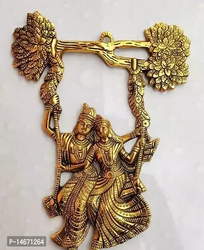 Metal Romantic Radha Krishna Tree Jhula Wall Hanging For Home-Office Decor And Gift and Showpiece