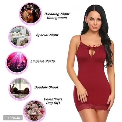 Fihana Spendex Soft Net Lace Women's Babydoll Honeymoon Lingerie Size Smalll to 2XL Fits Well for Plus Size. Maroon-thumb4