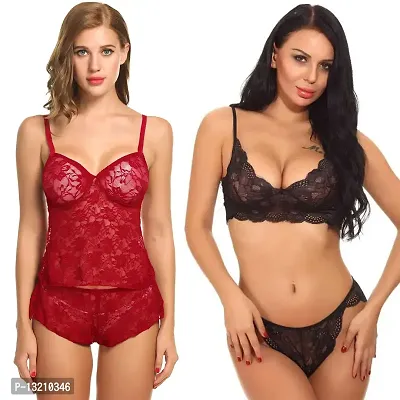 Fihana lingerie baby doll women | women lingerie for honeymoon | bra and panties set for women | lingerie set for girls fancy latest new | Combo set 2.