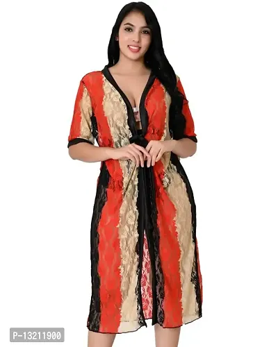 Fihana Women Floral Kimono Robe Nightwear for Women with Lace Design Lingerie Babydoll V Neck Long Gown Small to Plus Size.-thumb0