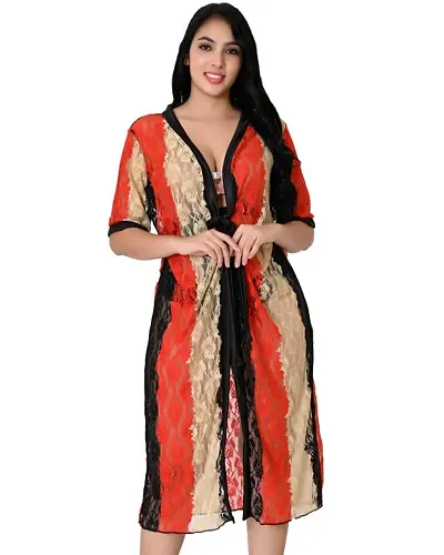 Fihana Women Floral Kimono Robe Nightwear for Women with Lace Design Lingerie Babydoll V Neck Long Gown Small to Plus Size.