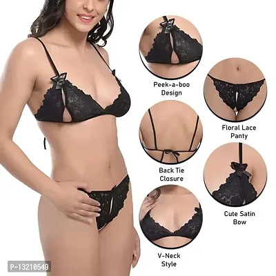 Fihana Babydoll Lingerie Bikini Set, Non-Padded Bra  Panty for Couples Honeymoon, First Night, Anniversary for Women Small to 3XL Black-thumb3