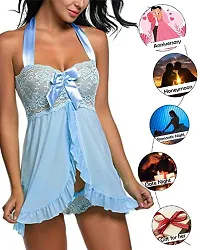 Fihana Spendex Women Babydoll Lingerie Nighty Honeymoon Nightwear (Small to 2XL Fits Well for Plus Size) Light Blue-thumb1