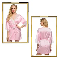 Fihana Stylish Sexy Women Robe Nighty with Matching Net Bra Panty Set Women Babydoll Combo Nightwear Set Pink-thumb4