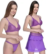 Roli Poli Spandex Net Lace Babydoll Nighty with Bra & Panty Combo, Lingerie Set for Women Small to 3XL-thumb4