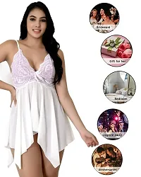 Fihana Babydoll Nightwear Lingerie with Matching G-String Panty, Nighty for Women, Baby Doll Night Dress for Honeymoon Small to 3XL White-thumb3