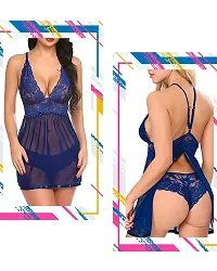 Fihana Babydoll Nightwear Lingerie with Matching G-String Panty, Nighty for Women, Baby Doll Night Dress for Honeymoon Small to 3XL-thumb4