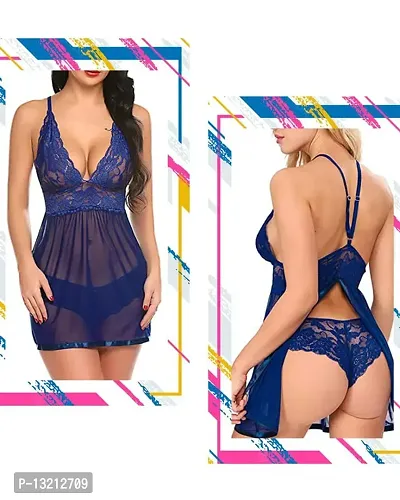 Fihana Babydoll Nightwear Lingerie with Matching G-String Panty, Nighty for Women, Baby Doll Night Dress for Honeymoon Small to 3XL-thumb5