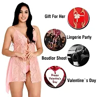 Fihana Spendex Soft Net Lace Women's Babydoll Honeymoon Lingerie Size Smalll to 2XL Fits Well for Plus Size. Pink-thumb3