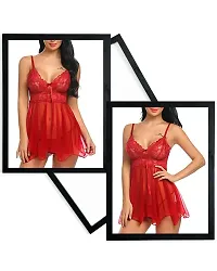 Fihana Spendex Net Womens Babydoll Lingerie for Special Nights , Sleep Wear and Honeymoon Night Wear with Matching Panty-thumb2