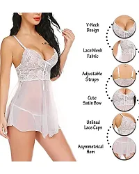 Fihana Womens V Neck Net Lace Babydoll Lingerie for Women, Sleepwear for Honeymoon, First Night, Anniversary Nightdress Small to 3XL Beige-thumb1