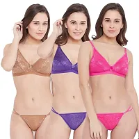 Fihana Women Lingerie Set, Non-Padded Non-Wired Womens Bra Panty Set, Fashionable Stylish Lingerie Set of 3.-thumb1