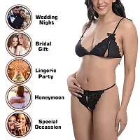 Fihana Babydoll Lingerie Bikini Set, Non-Padded Bra & Panty for Couples Honeymoon, First Night, Anniversary for Women Small to 3XL Black-thumb3