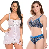 Fihana Women`s Babydoll Wedding Nightwear Lingerie Dress with Bra Panty Set Small to 3XL-thumb4