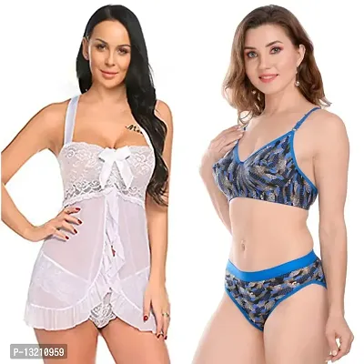 Fihana Women`s Babydoll Wedding Nightwear Lingerie Dress with Bra Panty Set Small to 3XL-thumb5