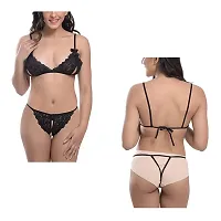 Fihana Babydoll Lingerie Bikini Set, Non-Padded Bra  Panty for Couples Honeymoon, First Night, Anniversary for Women Small to 3XL Black-thumb4