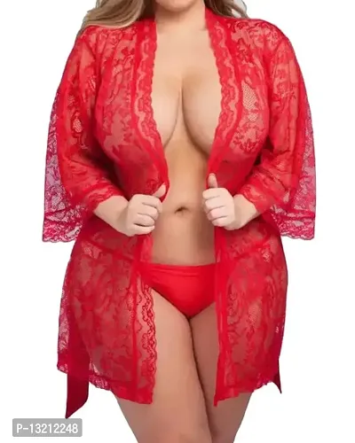 Roli Poli Womens lace Satin Kimono Robe Babydoll Lingerie Mesh Nightgown Bridal Anniversary Nightwear Small to 3XL-thumb2