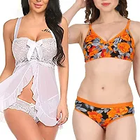 Fihana Women`s Babydoll Wedding Nightwear Lingerie Dress with Bra Panty Set Small to 3XL-thumb1