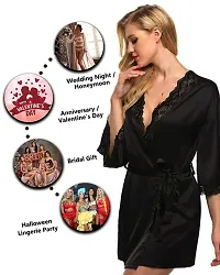 Fihana Women Net Lace Solid Babydoll Robe Nightgown Lingerie, Honeymoon Night Dress in Black Color, Small to 3XL-thumb2