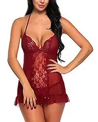 Fihana Women Babydoll Nightwear Dress for Honeymoon Vacations Small to 3XL Maroon-thumb1