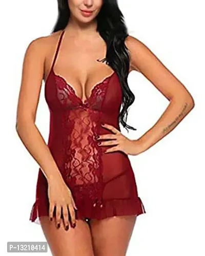 Fihana Women Babydoll Nightwear Dress for Honeymoon Vacations Small to 3XL Maroon-thumb2