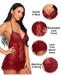 Fihana Women Babydoll Nightwear Dress for Honeymoon Vacations Small to 3XL Maroon-thumb2