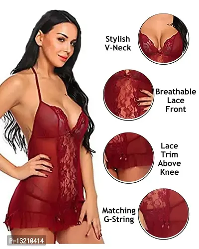 Fihana Women Babydoll Nightwear Dress for Honeymoon Vacations Small to 3XL Maroon-thumb3