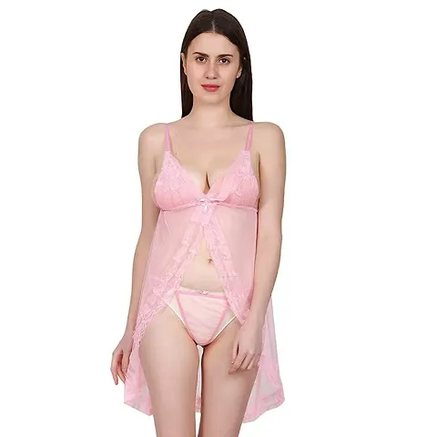 Net Lace Babydoll Nightdress For Women