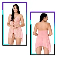 Fihana Spendex Soft Net Lace Women's Babydoll Honeymoon Lingerie Size Smalll to 2XL Fits Well for Plus Size. Pink-thumb4