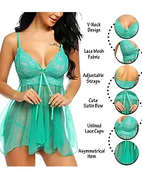 Fihana Solid Lace Net Women Babydoll Lingerie Nightwear for Honeymoon, Sleepwear Stylish Short Nighty.-thumb1