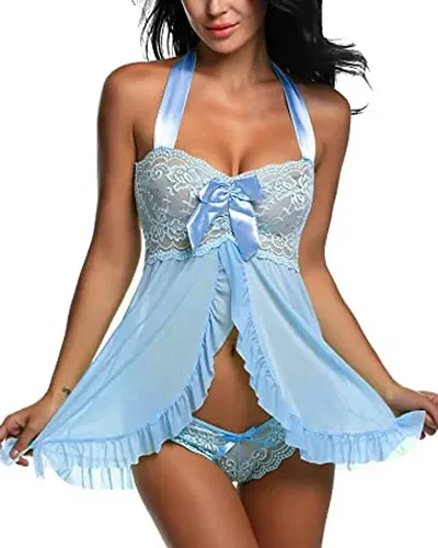 Fihana Spendex Women Babydoll Lingerie Nighty Honeymoon Nightwear (Small to 2XL Fits Well for Plus Size) Light