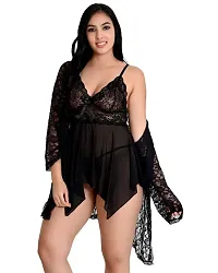 Fihana Net Spandex Lycra Women Babydoll Lingerie Nighty 2 Piece in Black, Red, Maroon Color Lingerie Baby Doll for Women Small to 3XL-thumb4