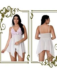 Fihana Babydoll Nightwear Lingerie with Matching G-String Panty, Nighty for Women, Baby Doll Night Dress for Honeymoon Small to 3XL White-thumb2