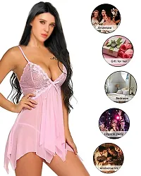 Fihana, Women Spandex Net Above Knee Babydoll Lingerie, Honeymoon Nighty in Red, Pink, Black, Blue, White  Grey Color, S to 3XL-thumb3
