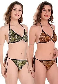 Fihana Satin Animal Print Embellished Bikini Bra & Panty Lingerie Set for Women & Girls, Fits Well For Plus Size.-thumb4