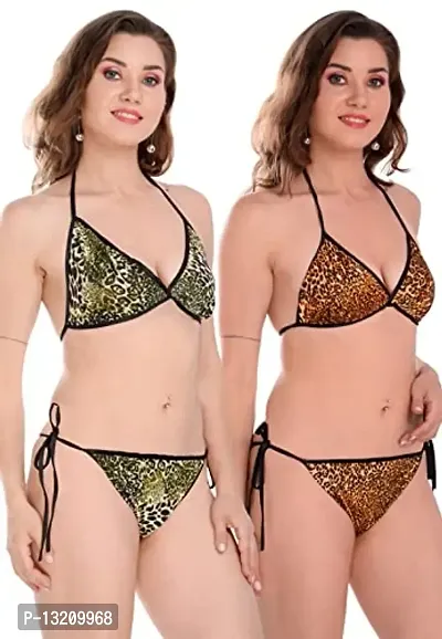 Fihana Satin Animal Print Embellished Bikini Bra & Panty Lingerie Set for Women & Girls, Fits Well For Plus Size.-thumb5