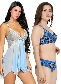 Fihana | babydoll nightwear lingerie with panty | lingerie nighty for women | bra panty set for women | short transparent nighty for women | net baby doll night dress | honeymoon dress for women-thumb2