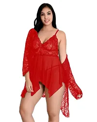 Fihana Net Spandex Lycra Women Babydoll Lingerie Nighty 2 Piece in Black, Red, Maroon Color Lingerie Baby Doll for Women Small to 3XL-thumb4