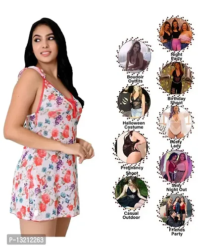 Fihana Multicolor Floral Above Knee Babydoll Lingerie Nighty for Women Honeymoon Night Small to 3XL-thumb5