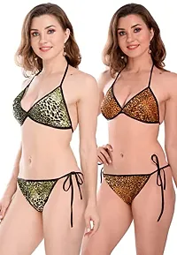 Fihana Satin Animal Print Embellished Bikini Bra & Panty Lingerie Set for Women & Girls, Fits Well For Plus Size.-thumb3