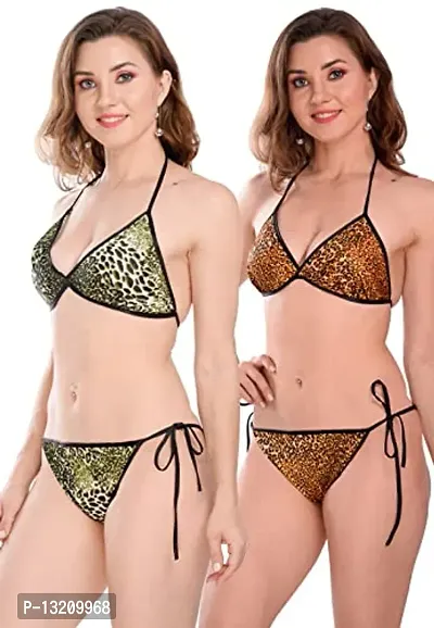 Fihana Satin Animal Print Embellished Bikini Bra & Panty Lingerie Set for Women & Girls, Fits Well For Plus Size.-thumb4