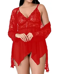Fihana Net Spandex Lycra Women Babydoll Lingerie Nighty 2 Piece in Black, Red, Maroon Color Lingerie Baby Doll for Women Small to 3XL-thumb1
