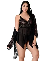 Fihana Net Spandex Lycra Women Babydoll Lingerie Nighty 2 Piece in Black, Red, Maroon Color Lingerie Baby Doll for Women Small to 3XL-thumb3