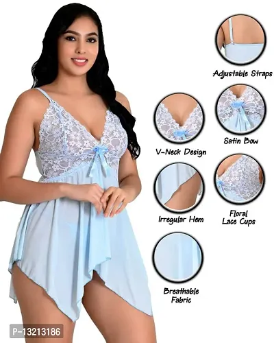 Fihana Women's Net Lace Above Knee Babydoll Lingerie Nightwear for Honeymoon, Fits Well for Small to 3XL-thumb3