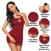 Fihana Spendex Soft Net Lace Women's Babydoll Honeymoon Lingerie Size Smalll to 2XL Fits Well for Plus Size. Maroon-thumb2