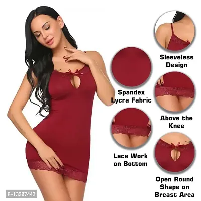 Fihana Spendex Soft Net Lace Women's Babydoll Honeymoon Lingerie Size Smalll to 2XL Fits Well for Plus Size. Maroon-thumb3