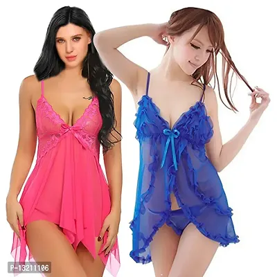 Fihana Net Lace Women Babydoll Lingerie Honeymoon Sleepwear Night Dress Small to 3XL