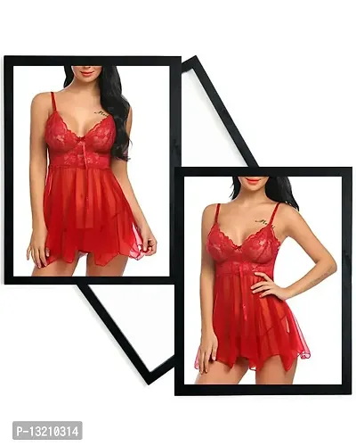 Fihana Lingerie Set for Women Honeymoon Babydoll Woman Nightwear Dress Small to 3XL Red-thumb3